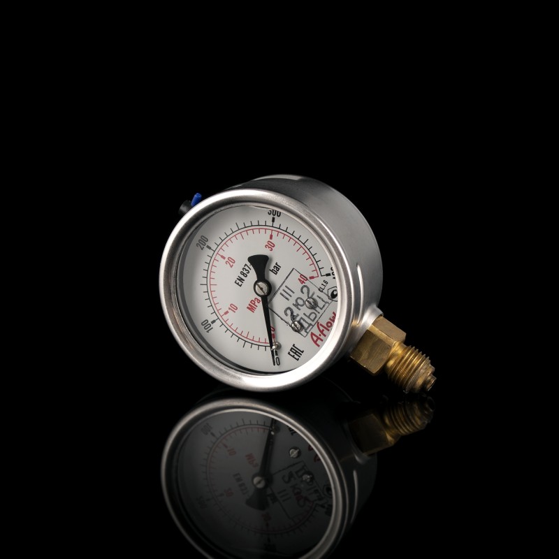 Манометр от 0 до 400бар из нержавеющей стали, D63мм, BSPP 1/4", Штуцер сн G22-S-4G-63A-400bar-VE-GW;