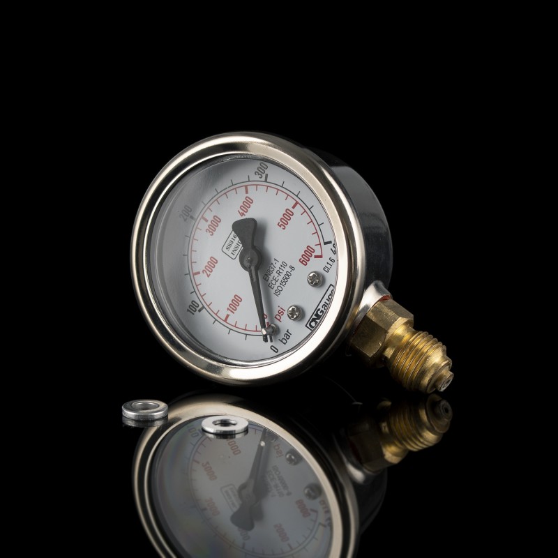 Манометр метан CNGAUGE нерж, боковой коннектор, защита IP-67, 0-400 bar Манометр метан CNGAUGE нерж, боковой коннектор, защита IP-67, 0-400 bar